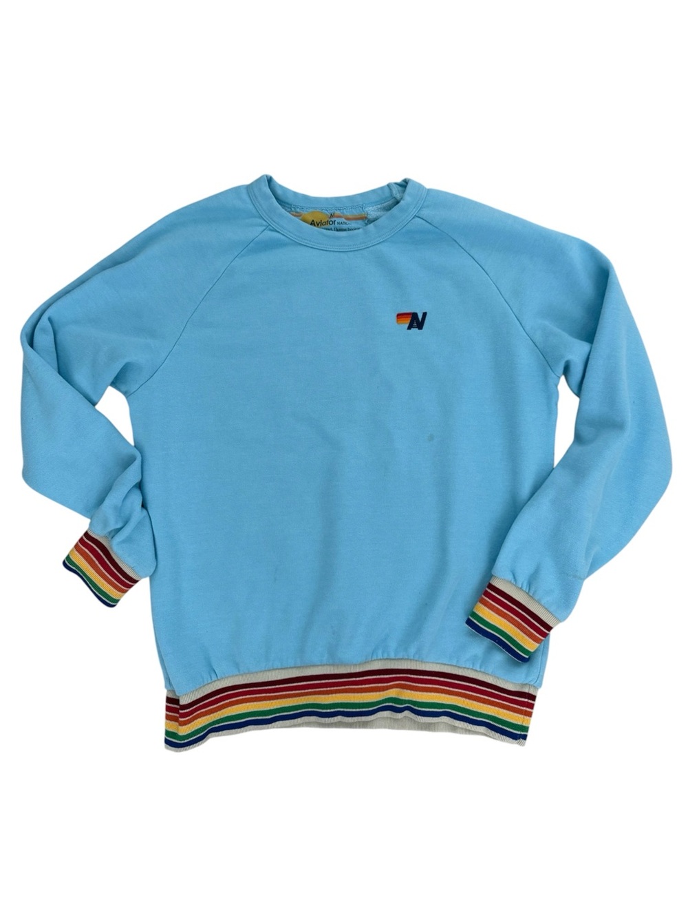 Aviator Nation Rainbow 5 Stripe Blue Pullover Crewneck sweatshirt Medium